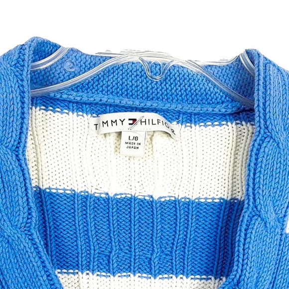 Tommy Hilfiger Wm L Blue & White V Neck Sweater - Picture 3 of 5